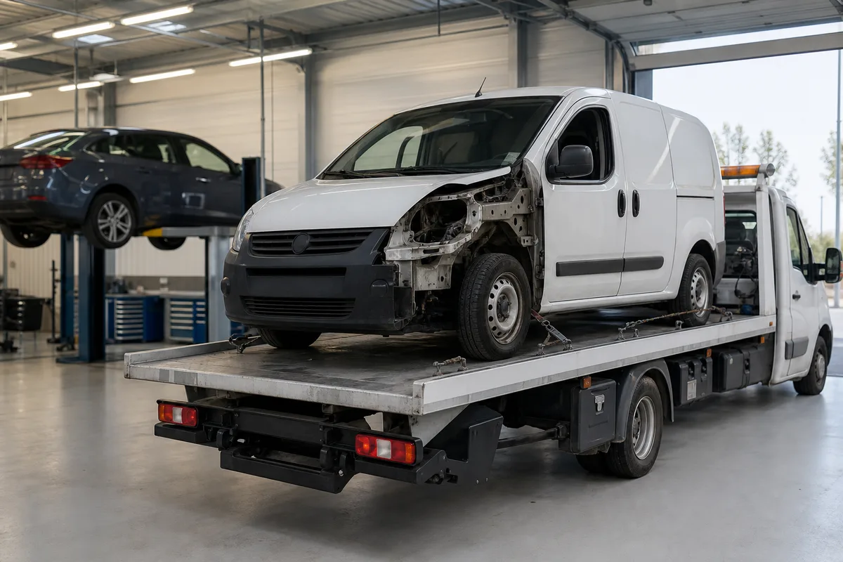 Utilitaire immobilisé chargé sur un plateau de dépannage en Côte-d&rsquo;Or